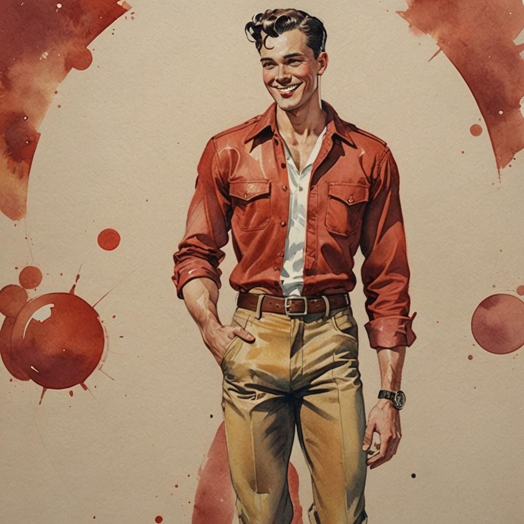 Male pin-up in red