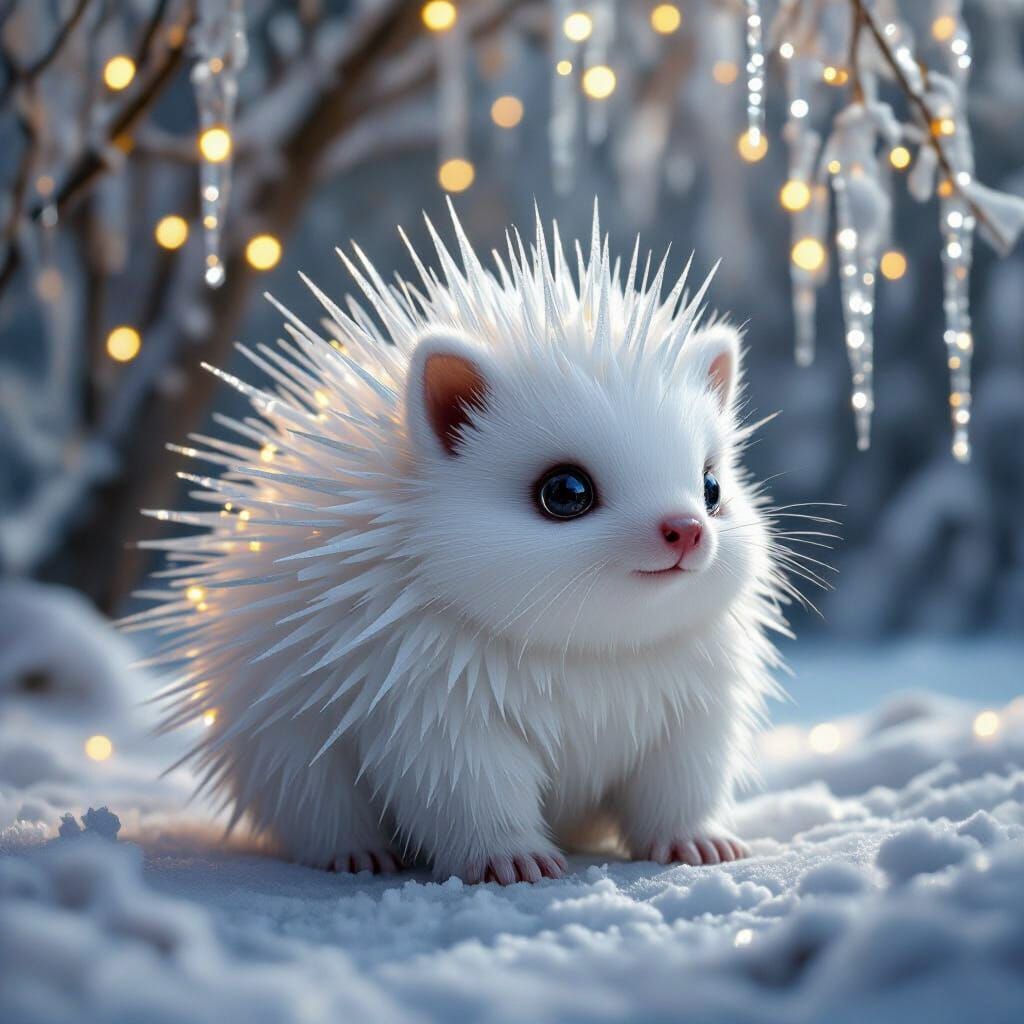 Magical Ice Porcupine Creature in Winter Wonderland