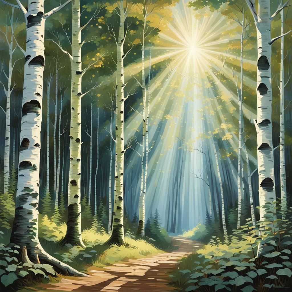 Ethereal Birch Forest in Anime Style