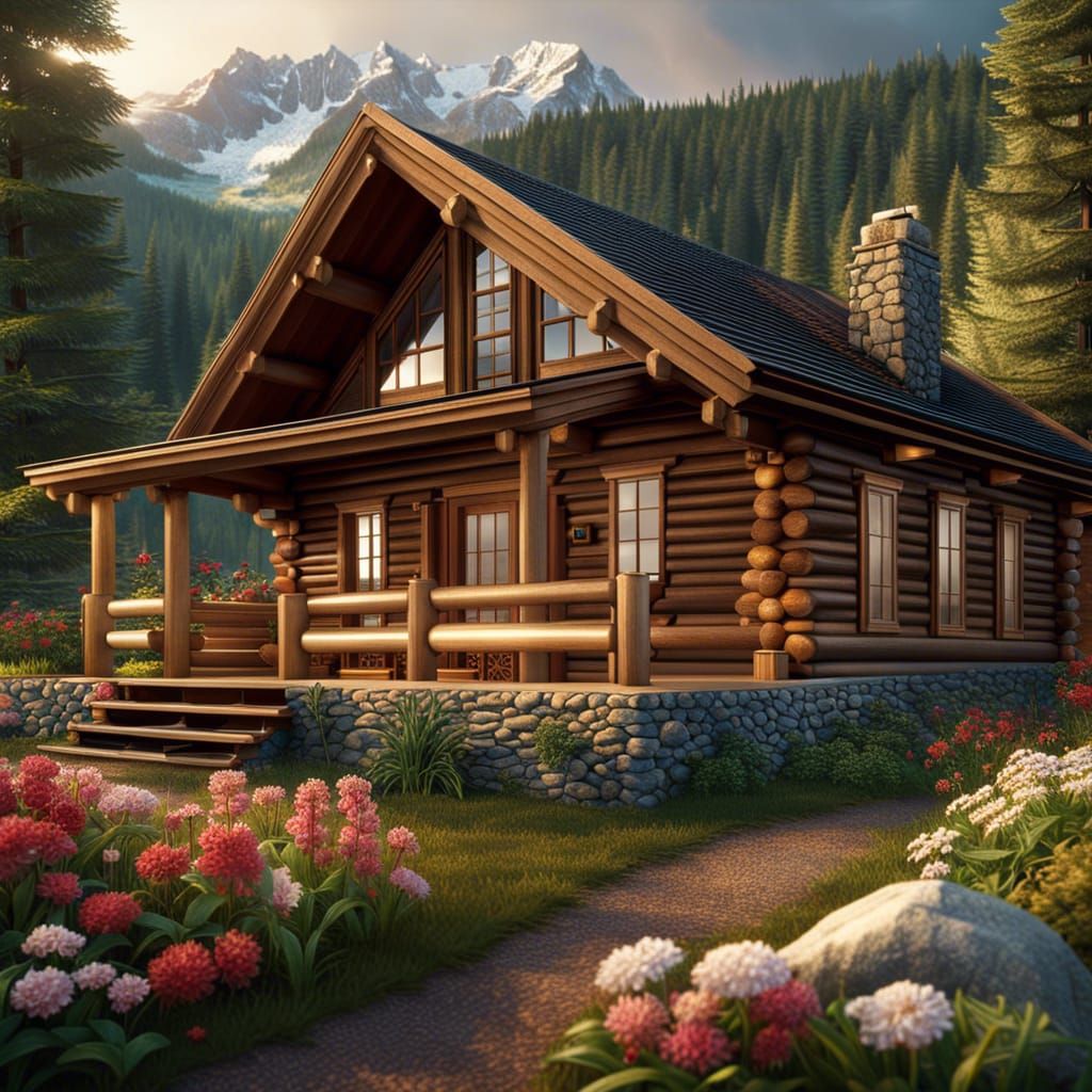 Photorealistic 3D Log Cabin in Woods