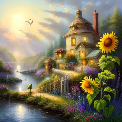 Giant Sunflower in Bloom: Ethereal Fantasy Art