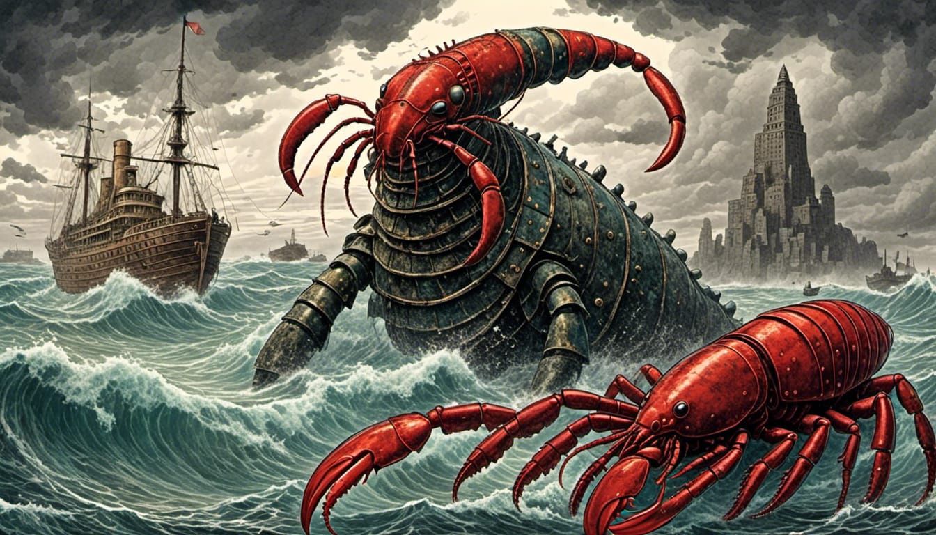 Titanic Lobster-Leviathan in Stormy Kaiju Field