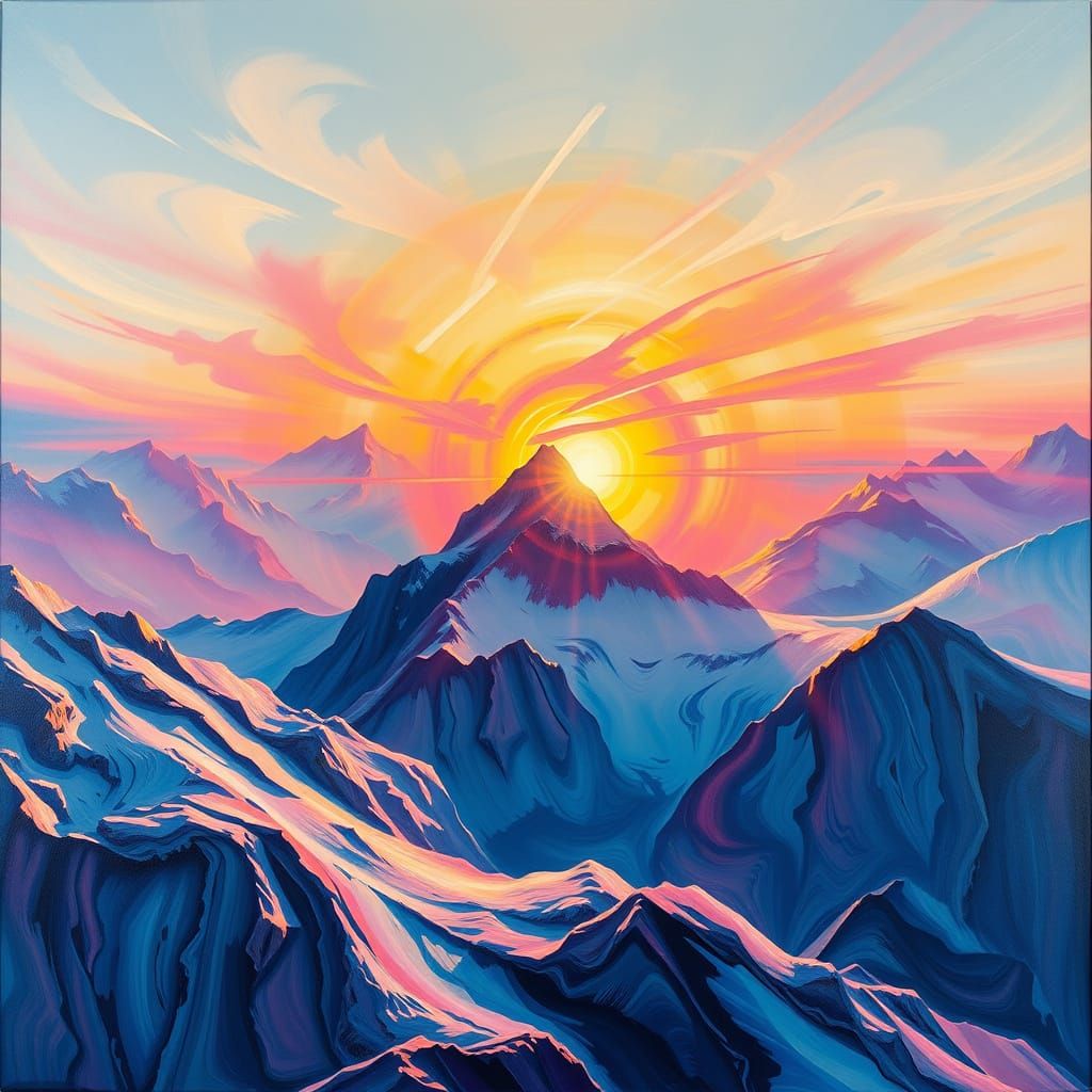 Hyperrealistic Airbrush Artwork: Mesmerizing Mountain Sunris...