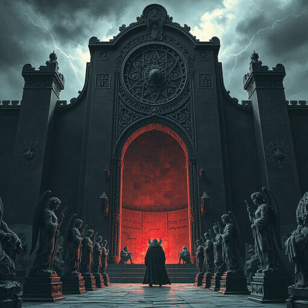 Ominous Obsidian Portal Engraving in Dark Fantasy Style