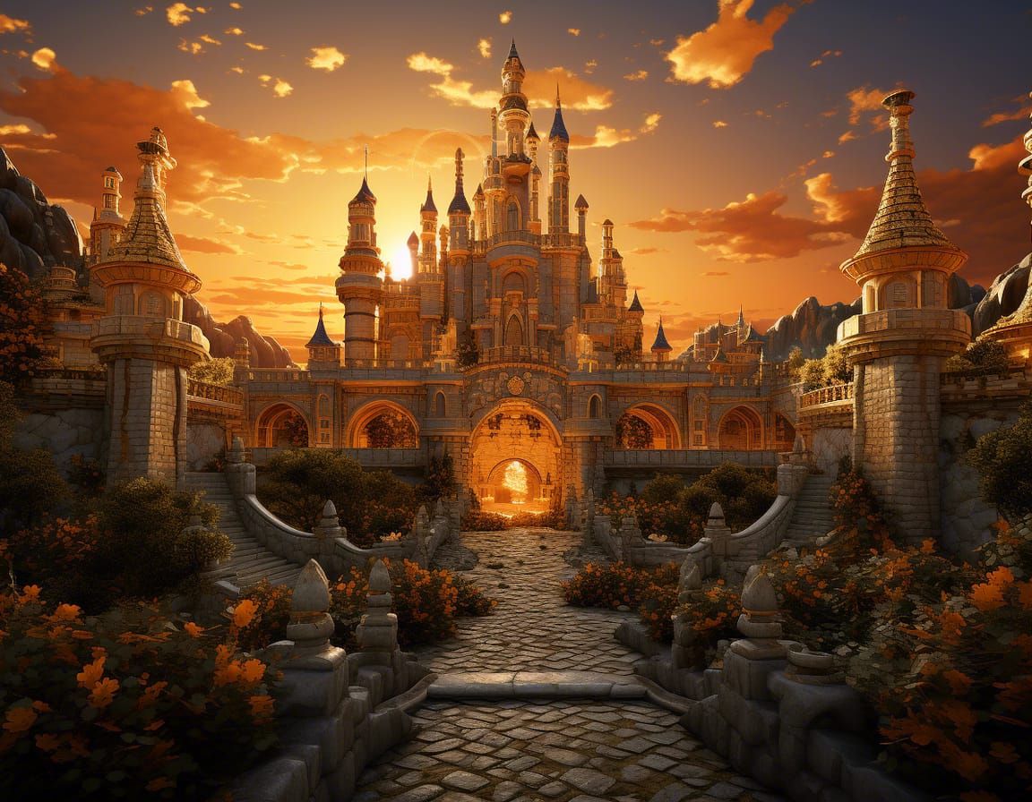 Orange Castle in Orange Sunset (Castles Day, Castle #10)