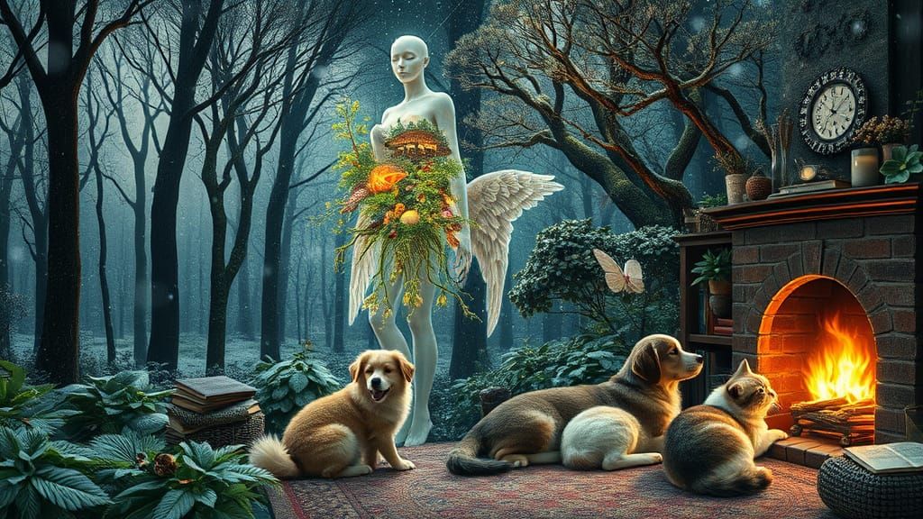 Surreal Bio-Art Collage of Angel of Death in Ecosystem Lands...