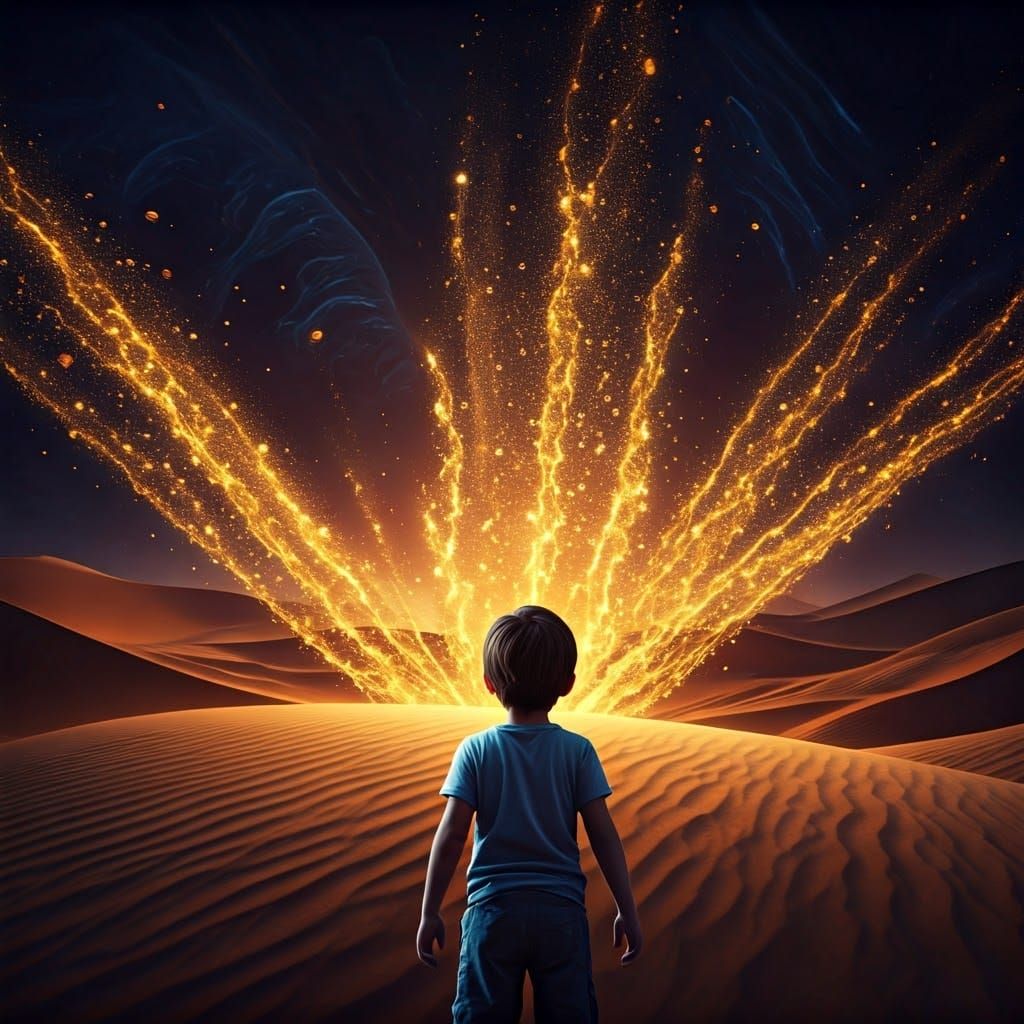 Child in Awe of Desert Oasis Picture