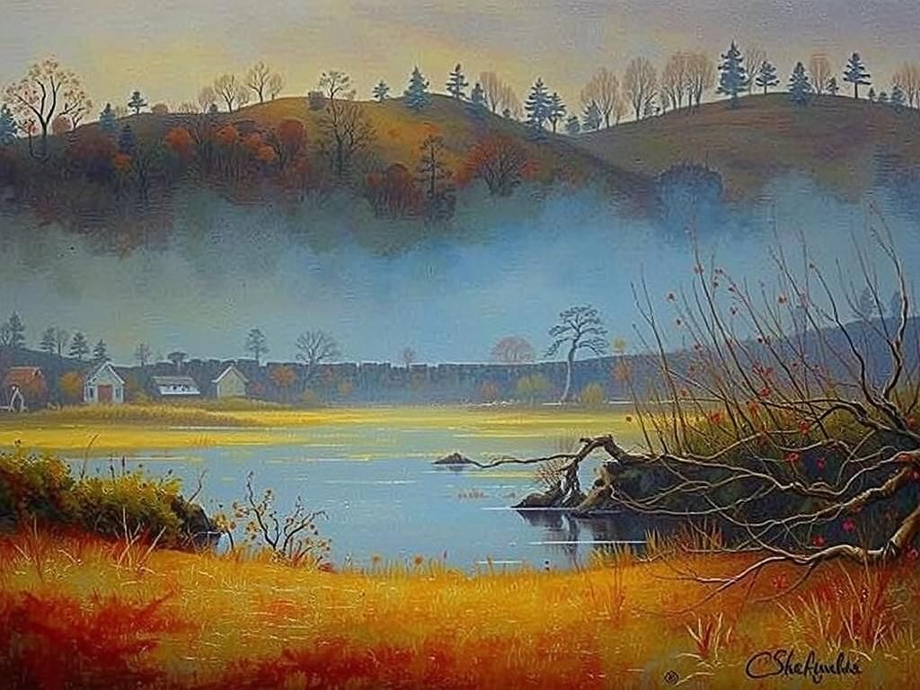 Scottish Autumn Landscape at Dusk in Mixed Media