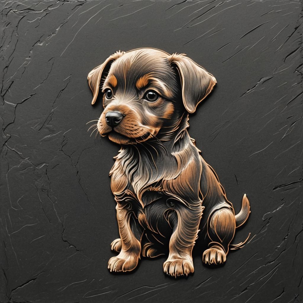 Humorous Puppy Profile in Copper Bas-Relief Sketch