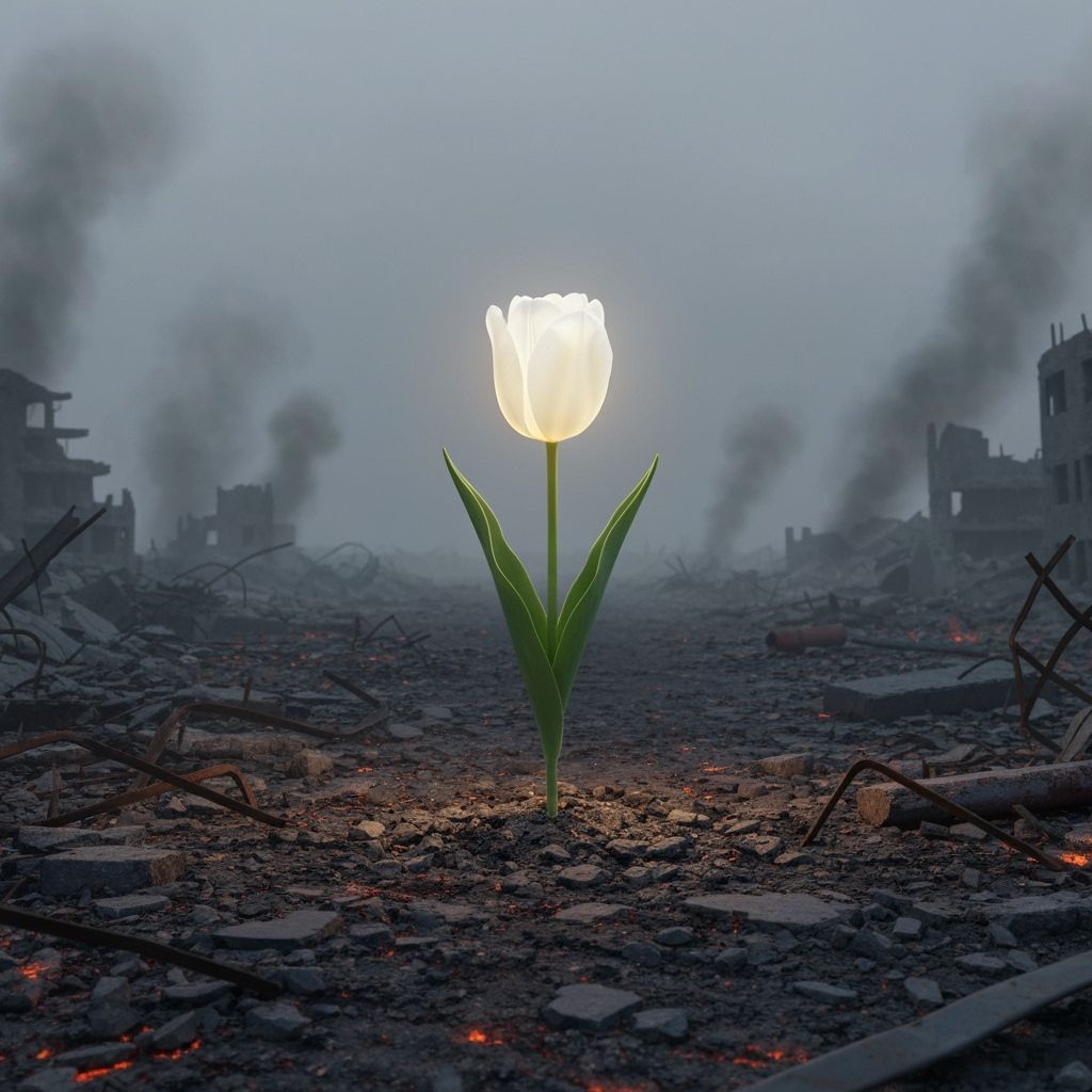 Resilient Tulip Blooms in a Desolate Landscape