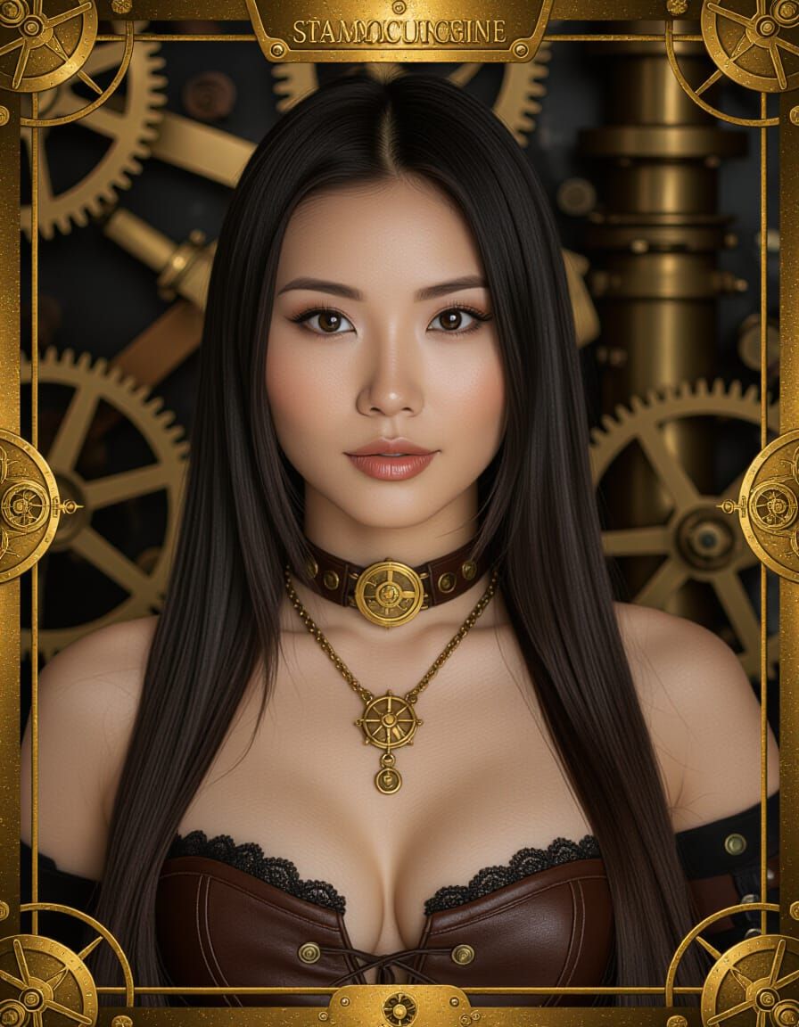Steampunk Woman with Brass Machinery Photo Realistic
