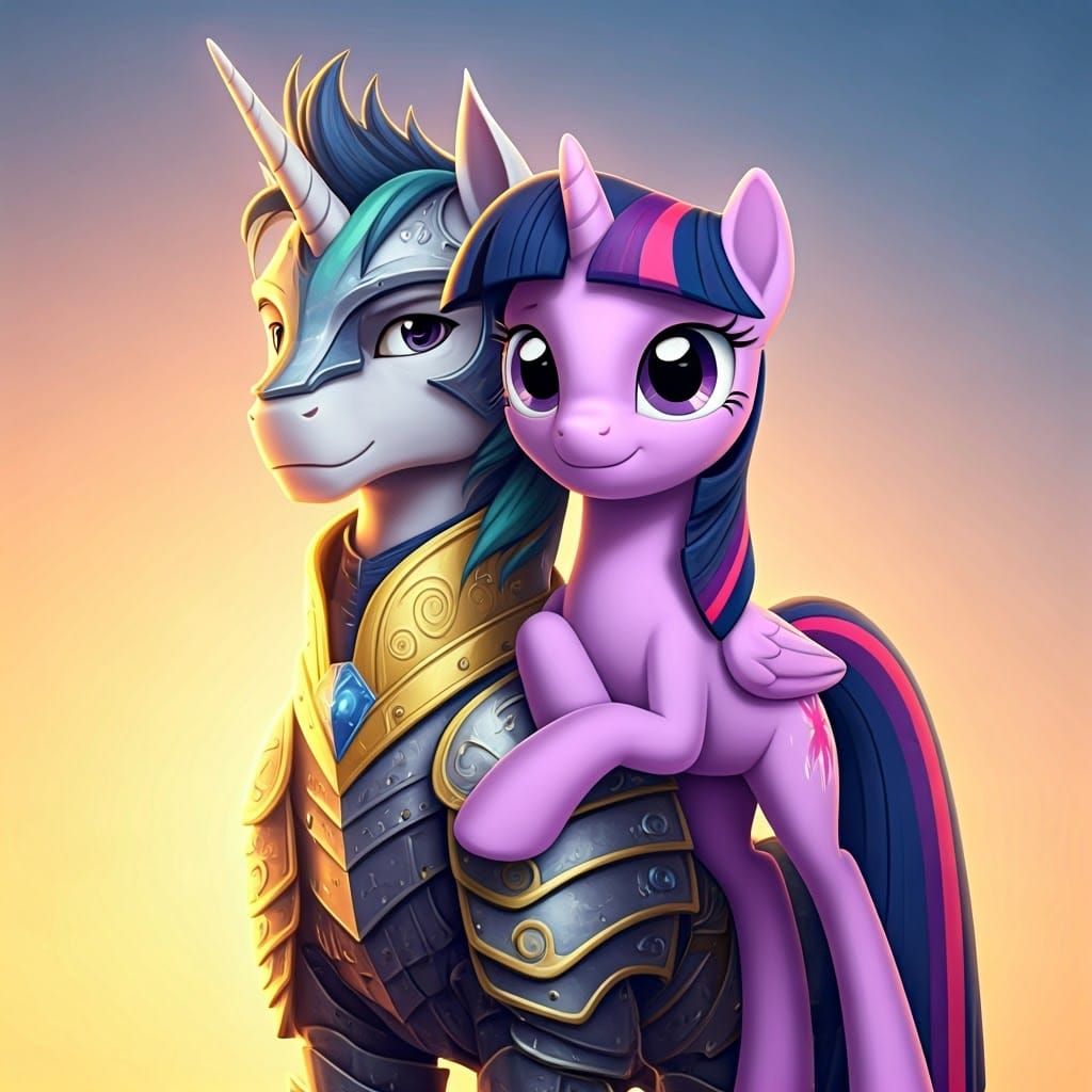 Shining Armor Protects Twilight Sparkle in 3D Art