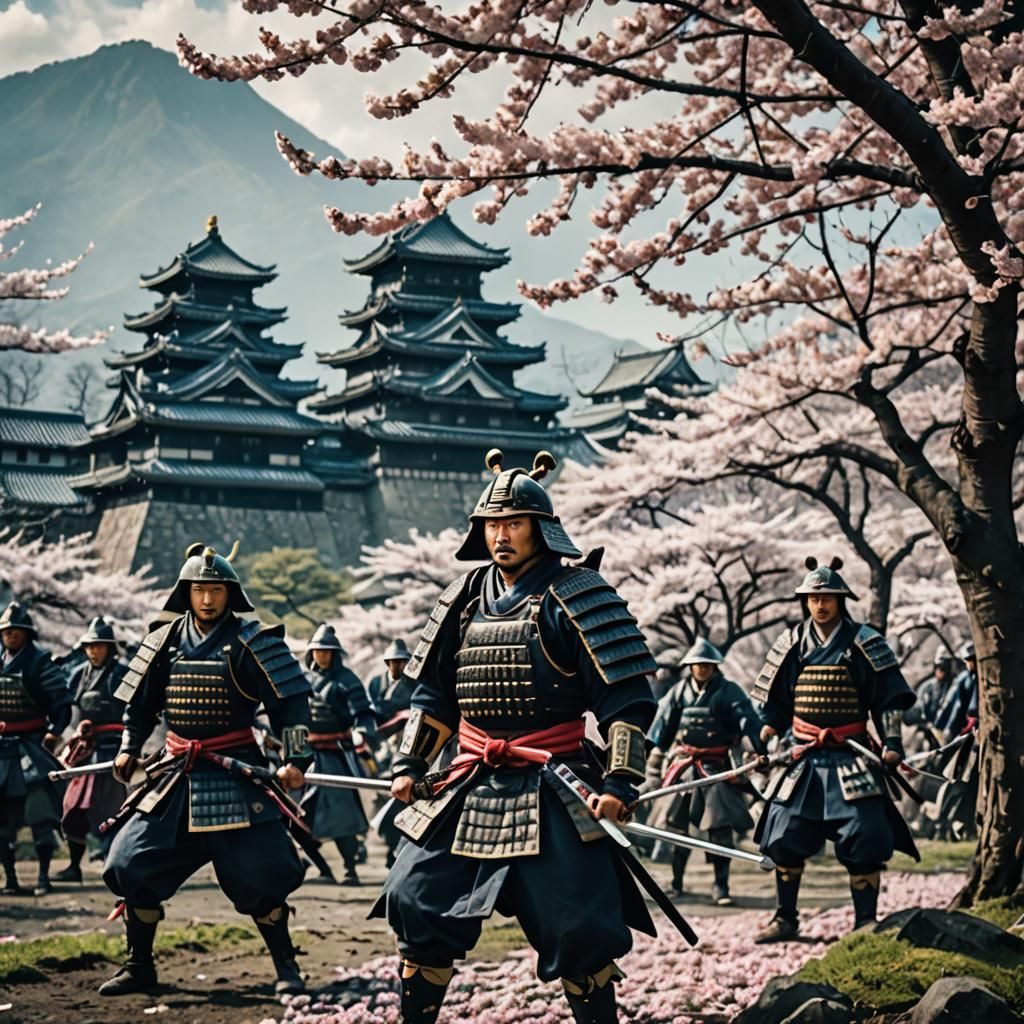 Samurai Battle in Japan: Honor and Cherry Blossoms