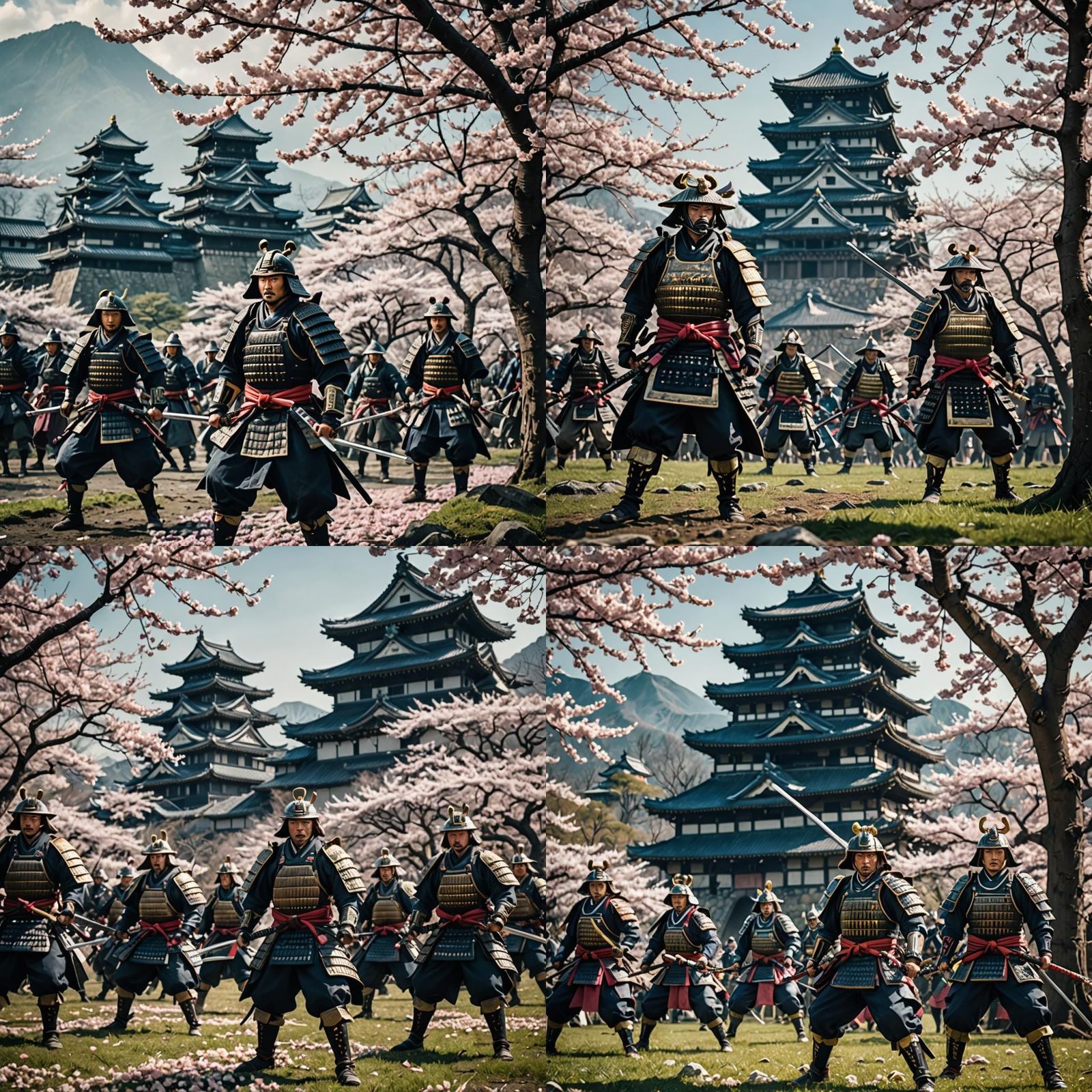 Epic Samurai Battle with Cherry Blossoms