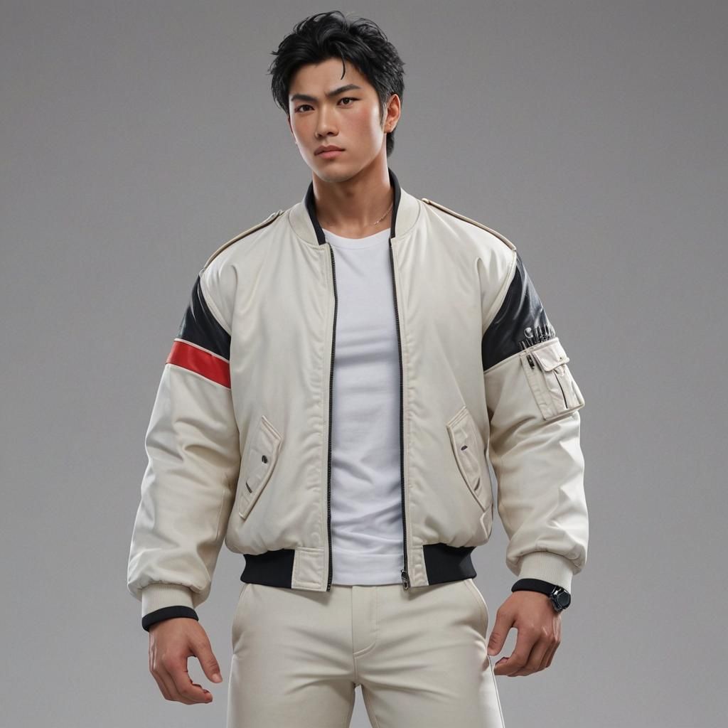 Muscular Man in Flight Jacket: 3D Anime Art