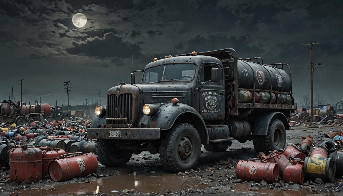 Menacing Black Truck in Industrial Wasteland: Detailed Reali...