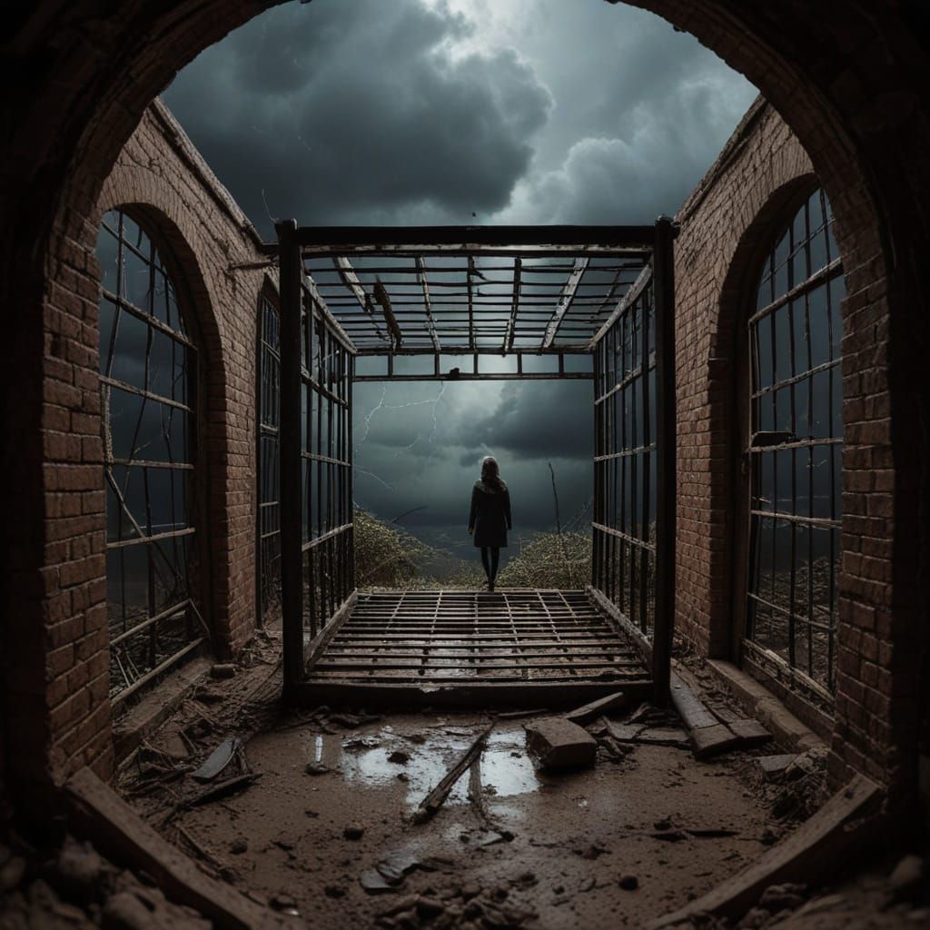 Surreal Struggle Against Expectations in Grotesque Landscape