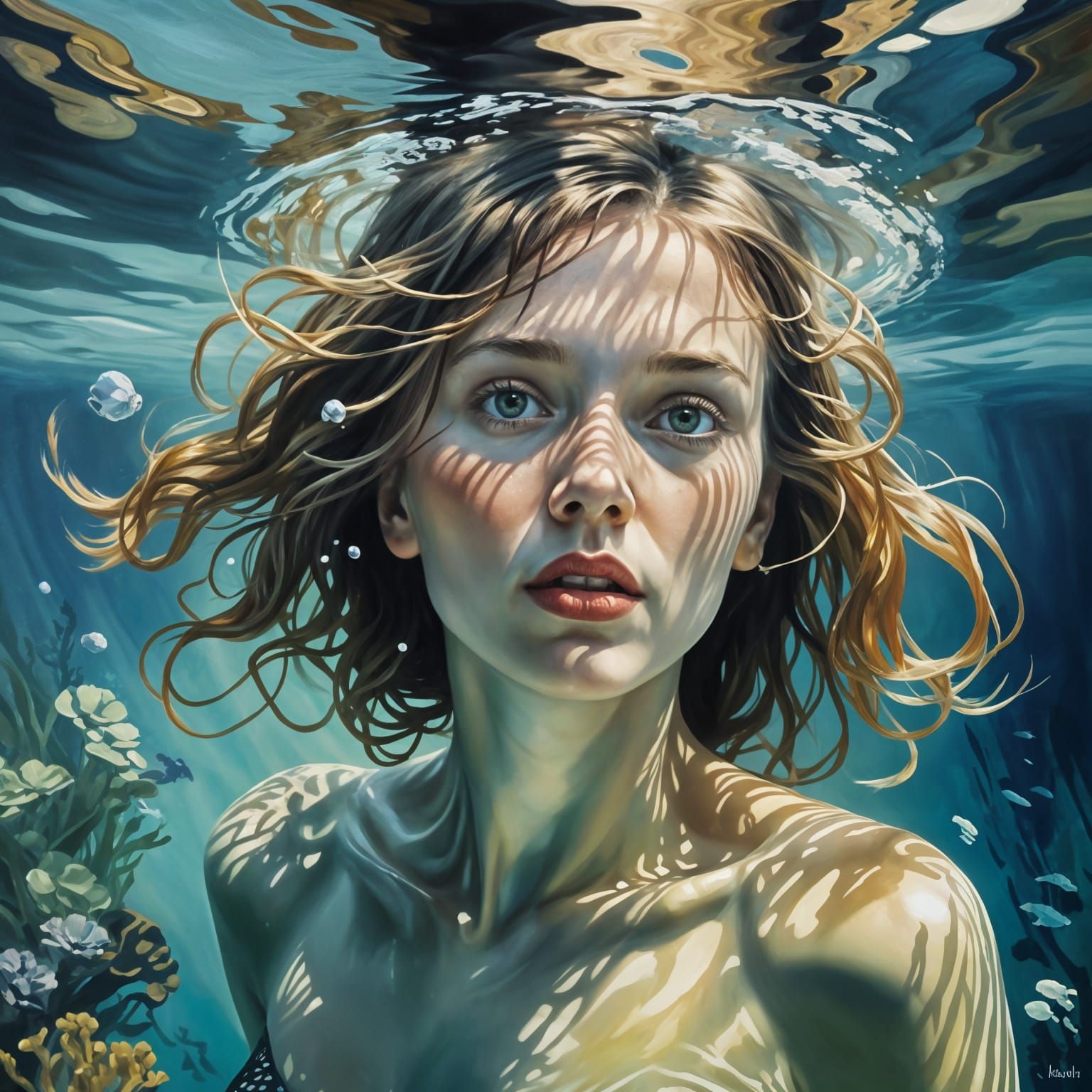 Underwater Woman as Oil Painting