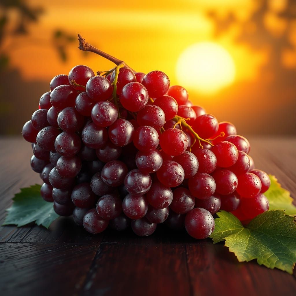 Luscious Red Grapes on a Table in a Fantasy Setting