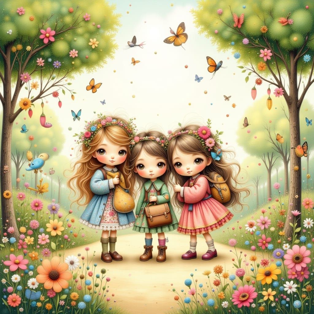 Adorable Children in Vibrant Park, Whimsical Beatrix Potter ...
