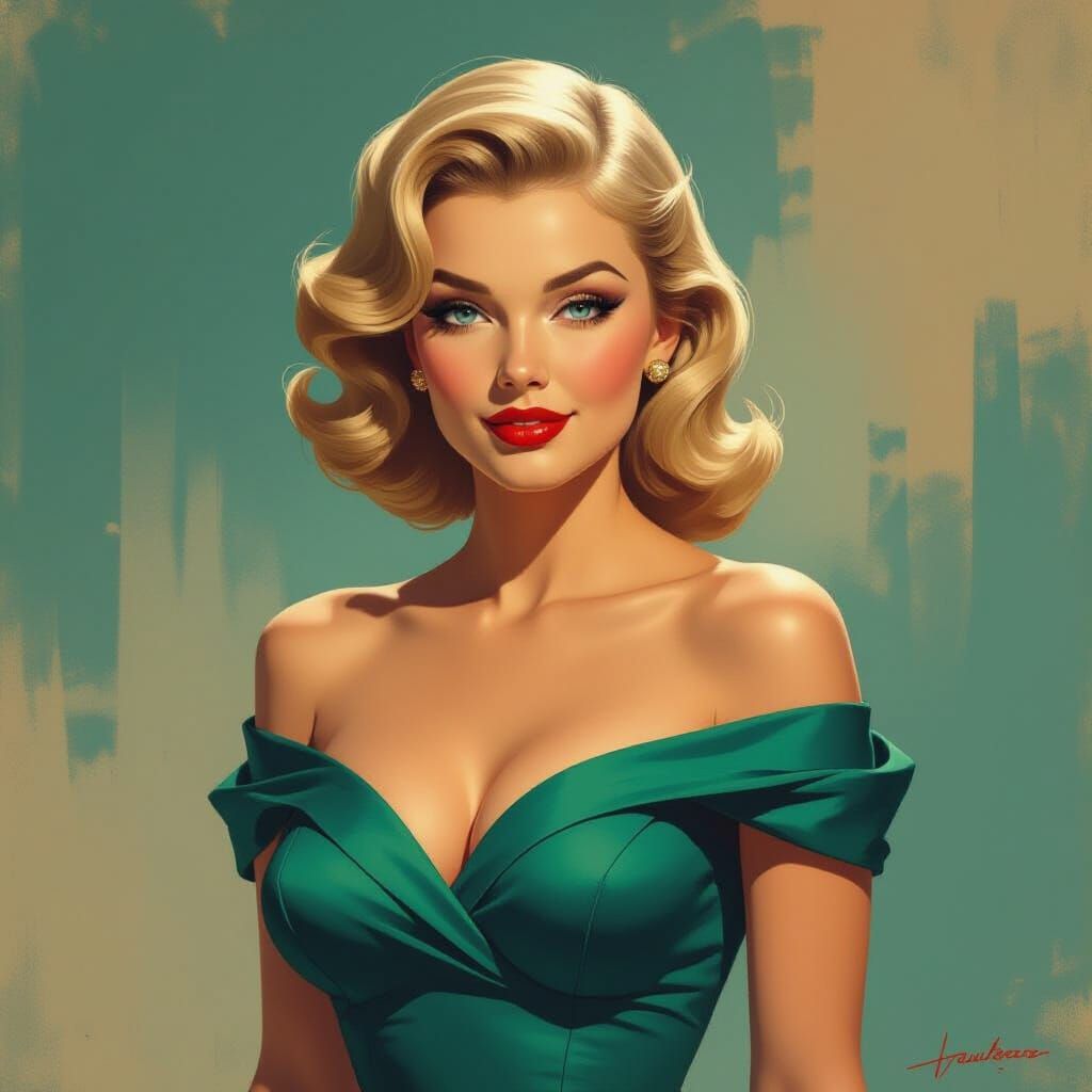 1950s Pin-Up Woman in Dynamic Stylized Portrait