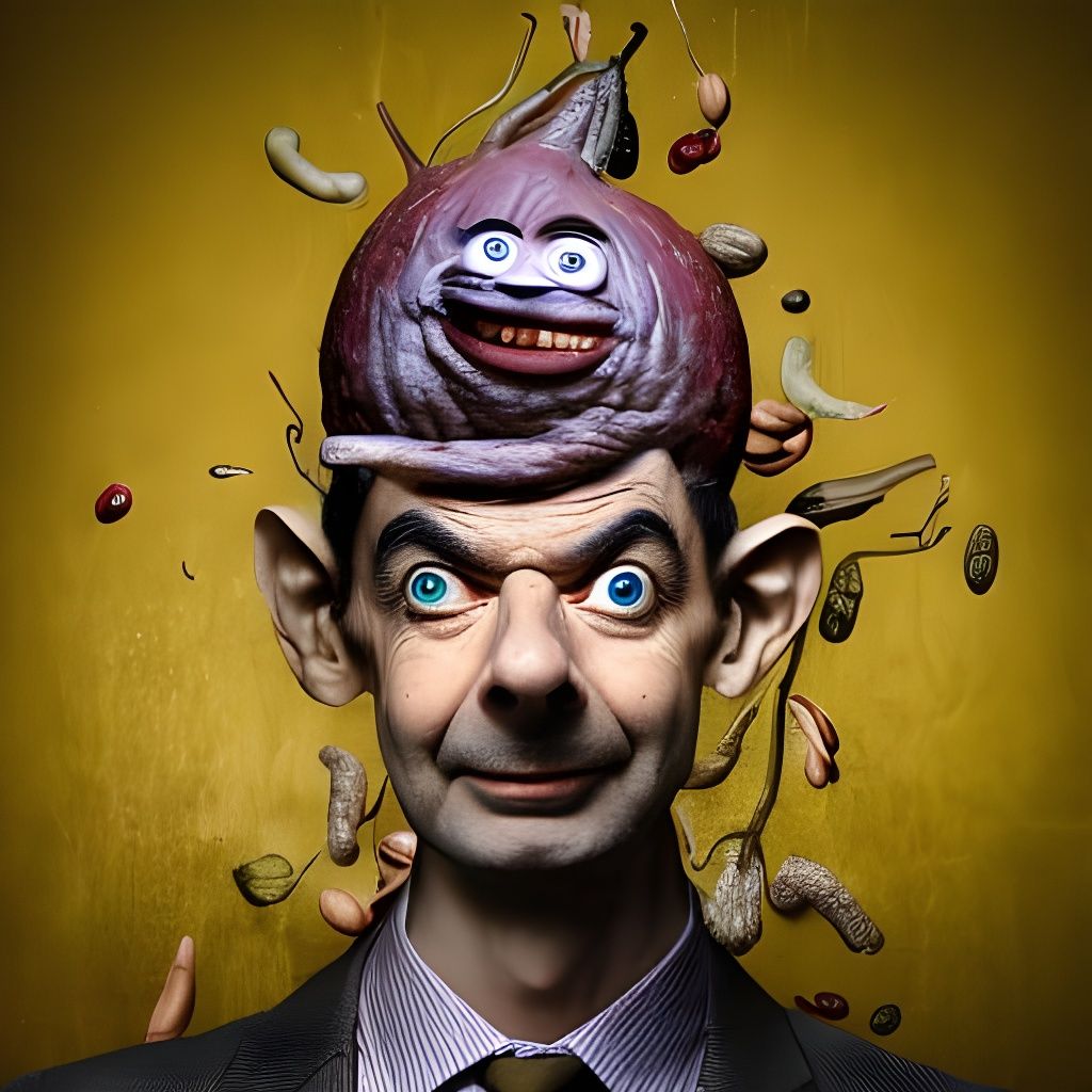Mud Mr. Bean Made of Vegetables and Nuts