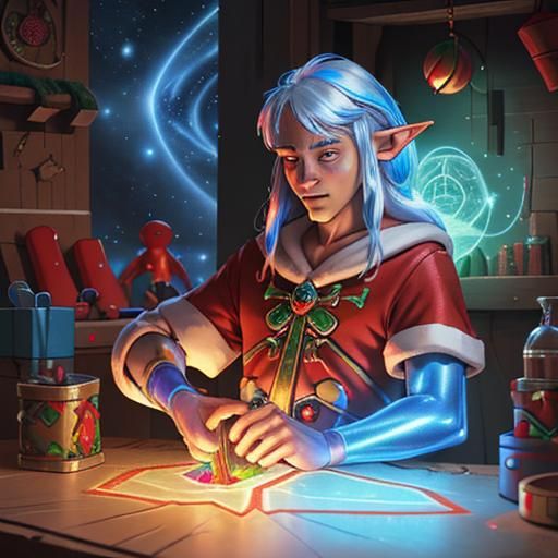 Elf Making Toys in Santa's Workshop
