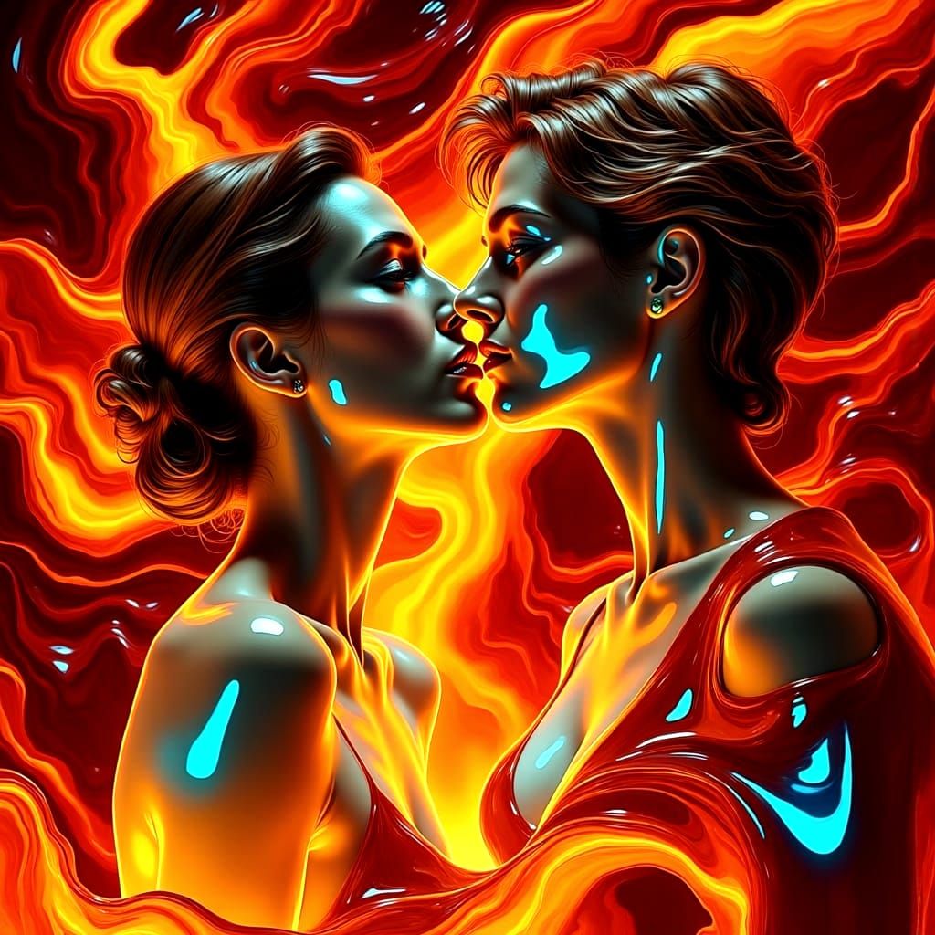 Surreal, Abstract Figures in Passionate Kiss