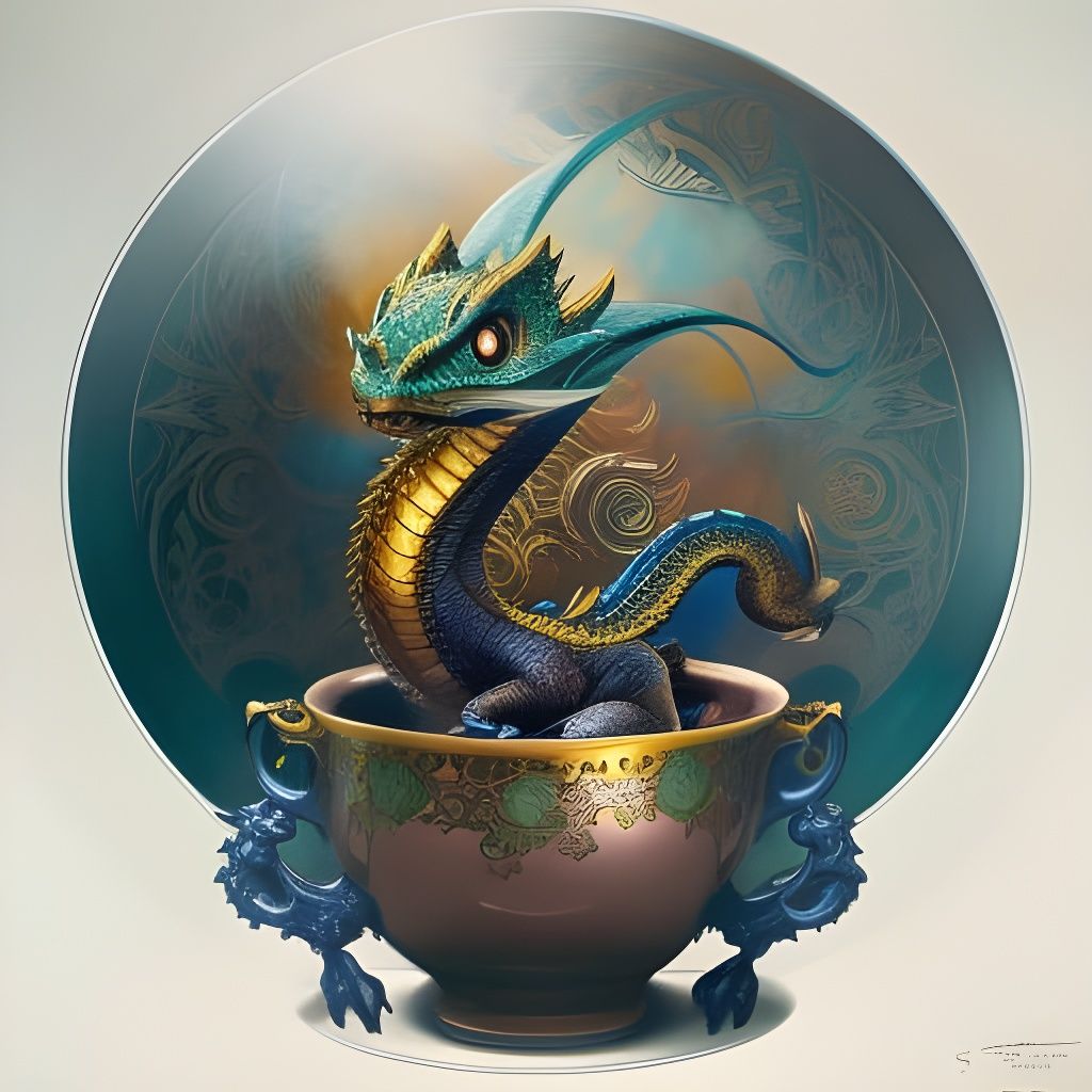 Baby Dragon in Teacup: Artstation Concept Art
