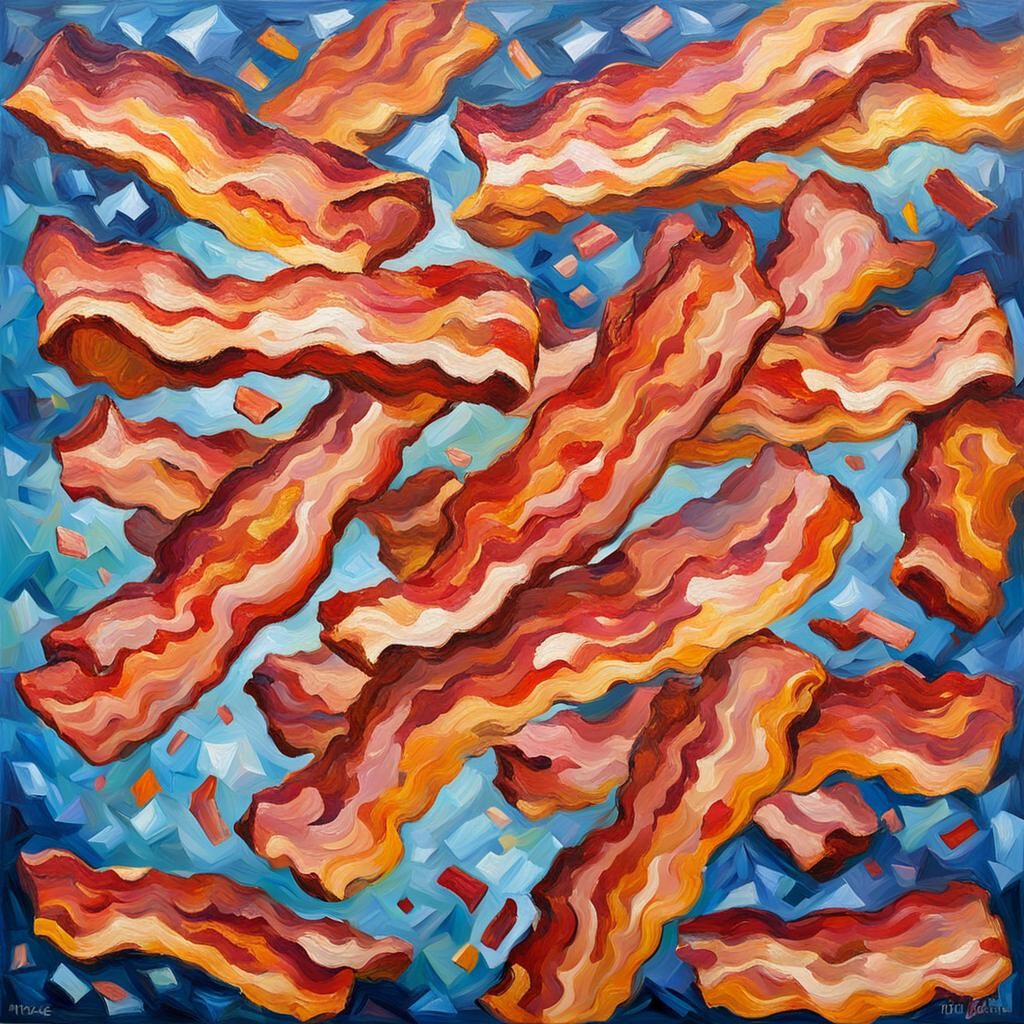 Flying Bacon in Expressionist Oil Painting Style