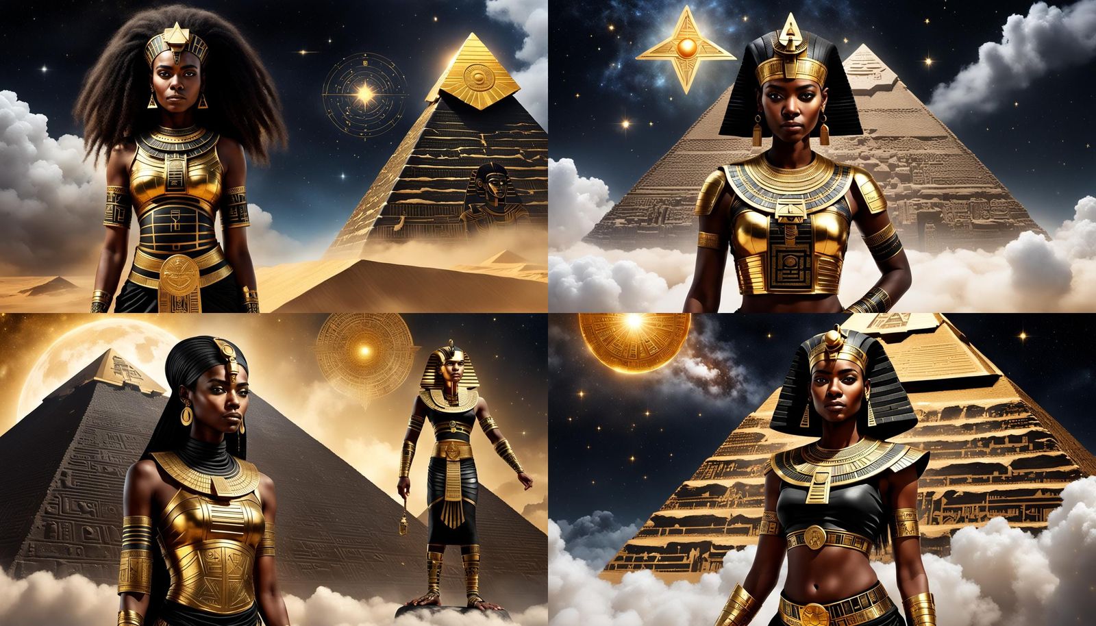 Egyptian Woman with Cosmic Star Above Pyramids