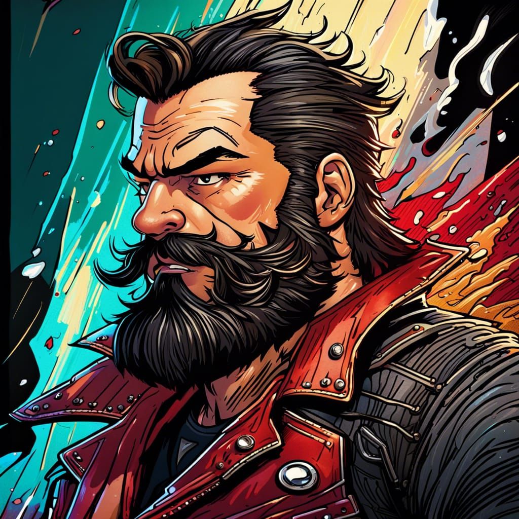 Gaston as Biker in Comic Book Art Style