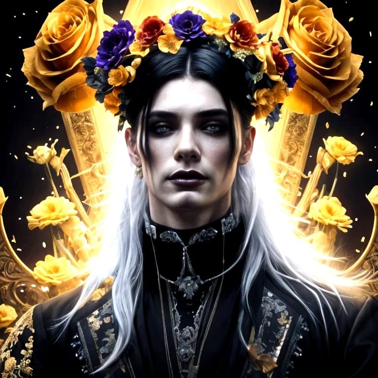 Goth Man Portrait with Glitter and Flower Crown