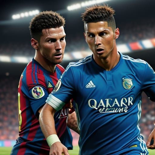 Messi and Ronaldo in Vibrant Digital Soccer Painting