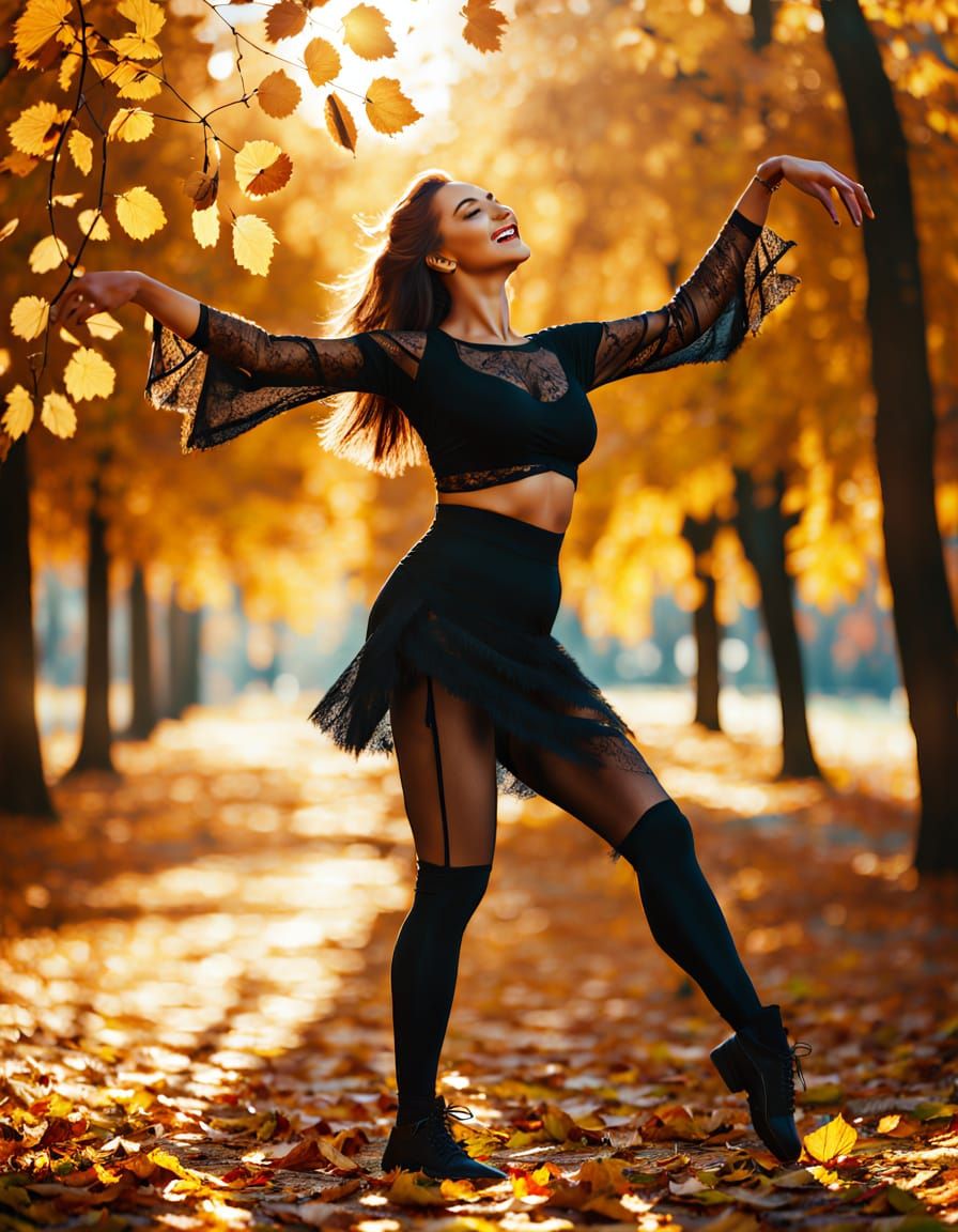 Autumnal Gothic: A Woman Dancing in Golden Light