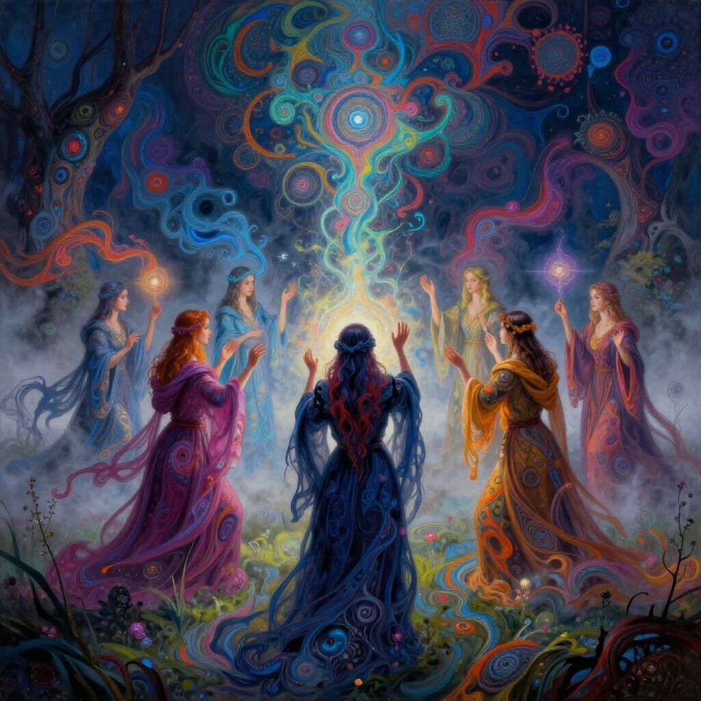 Danish Sorceresses Performing High Magic in Misty Bog