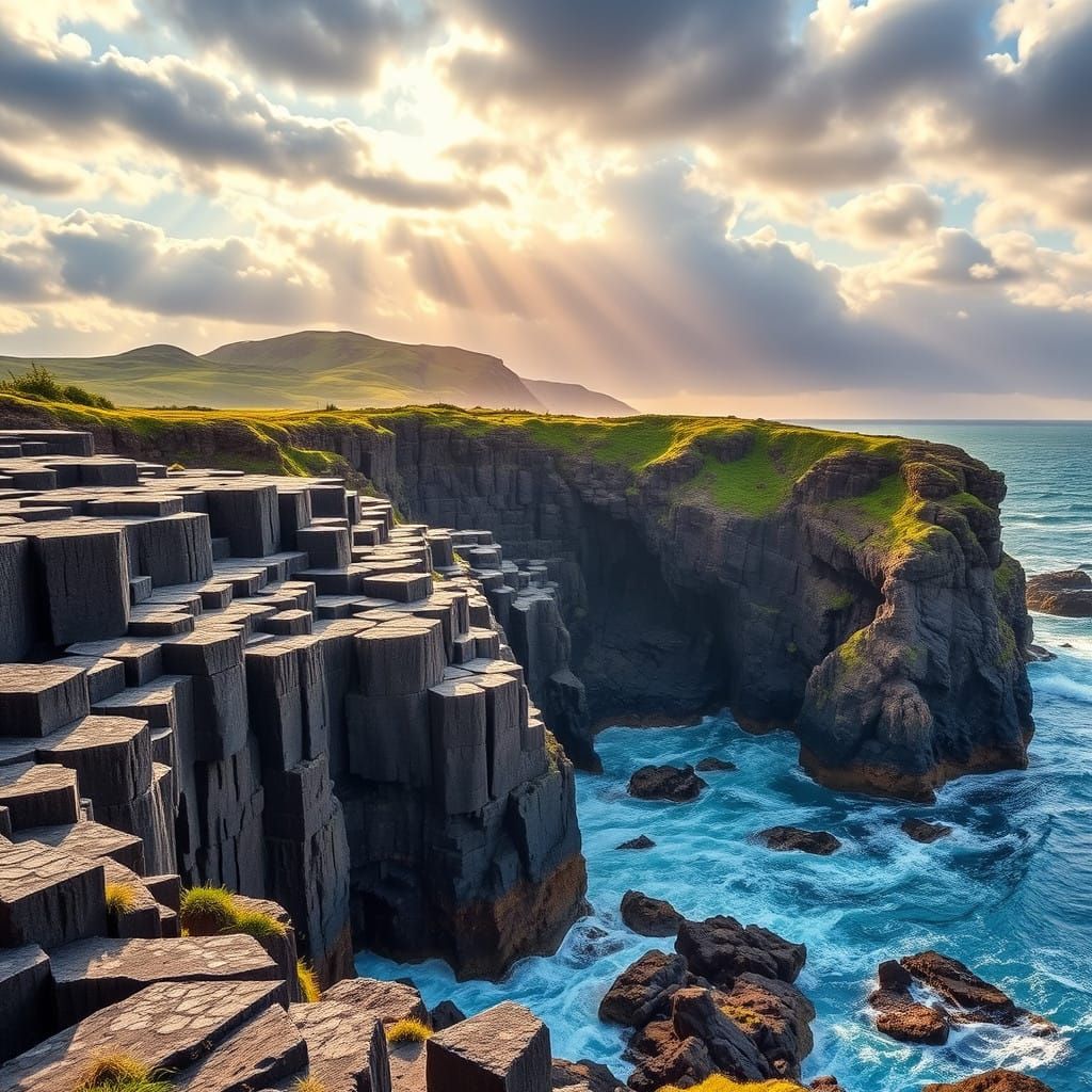 Majestic Northern Ireland Landscape with Hexagonal Basalt Co...