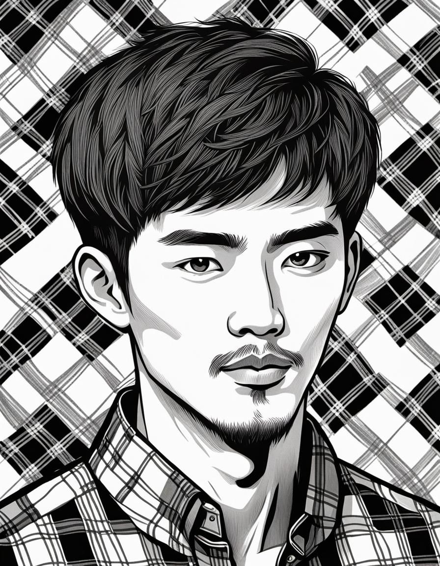 Chinese Man Portrait in Beardsley Folk Art Style