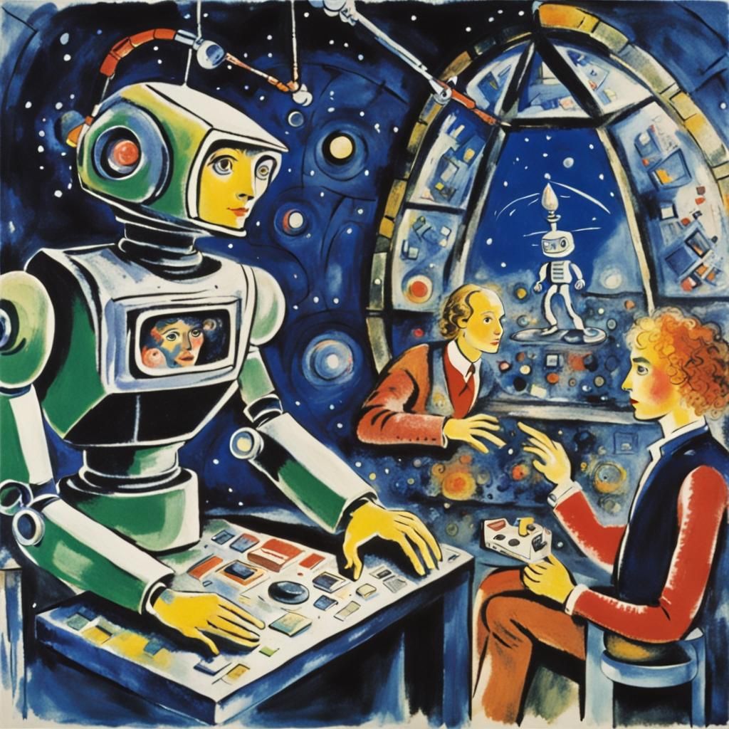 Robot in Spaceship Workshop: Surreal 1980s Characters