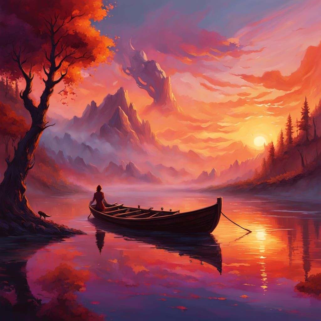 Mystical Twilight Lake Scene in Hyperrealistic Oil Painting ...