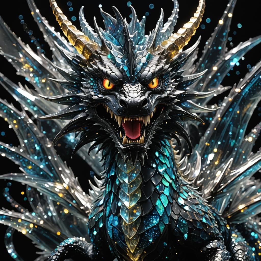 Crystal Dragon Roaring in Bioluminescence