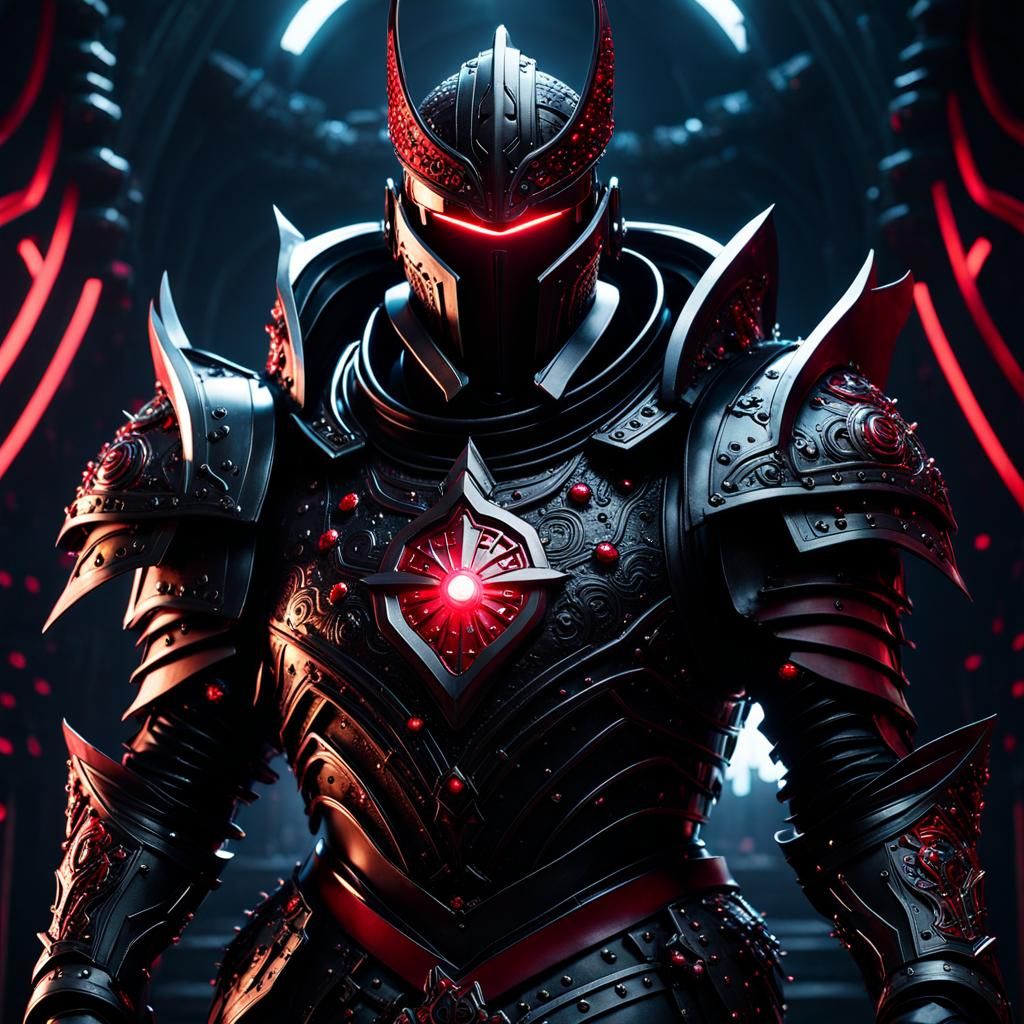 Cyberpunk Void Knight with Red Core in Black Armor