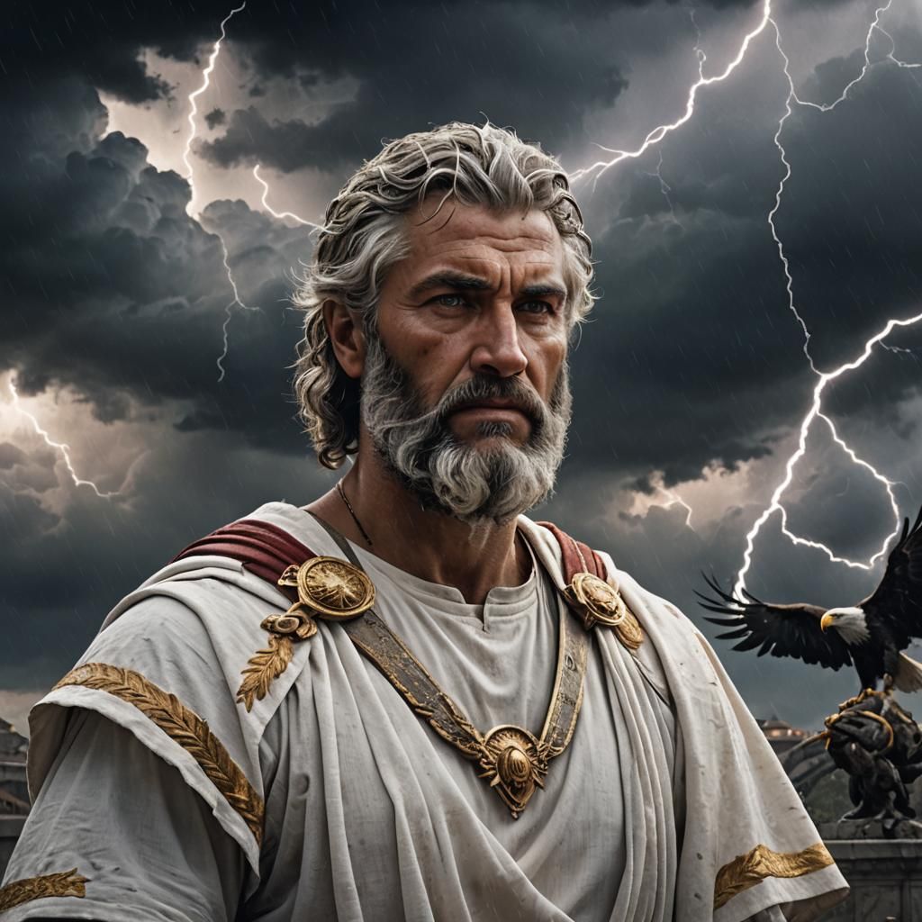 Roman God Portrait with Lightning and Eagles