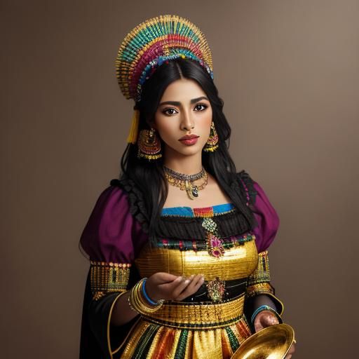 Colombian Woman in Traditional Dress, Hyperrealistic Portrai...