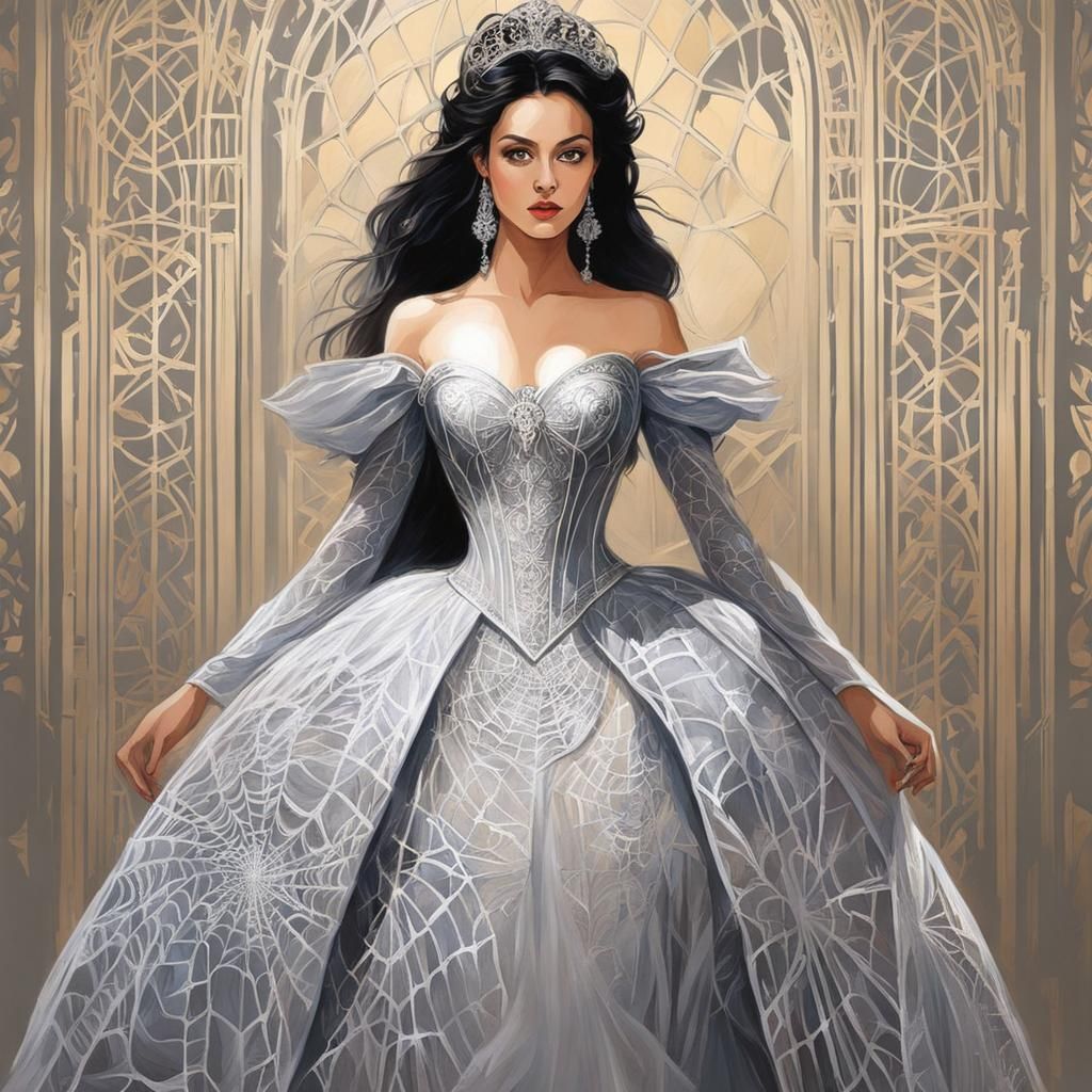 Gothic Figure in Moonlit Castle Corridor