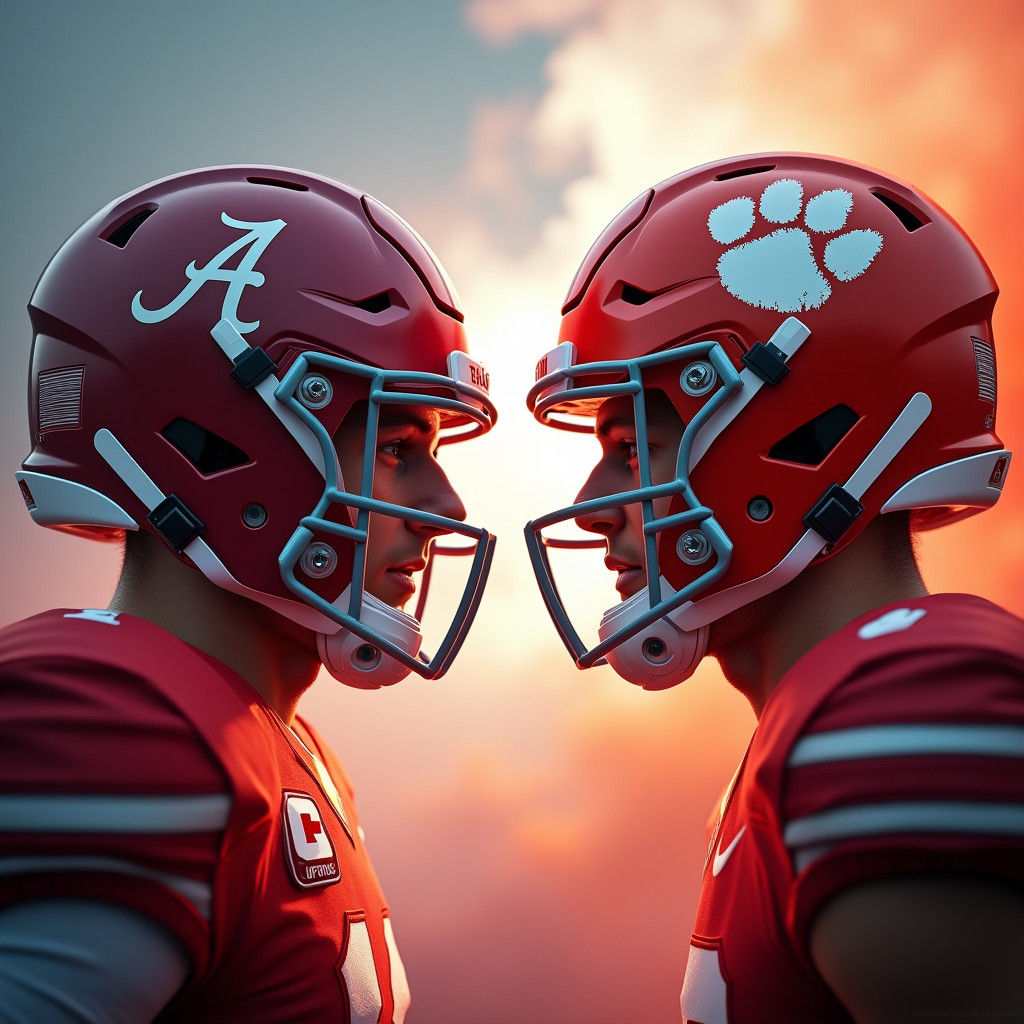Alabama Crimson Tide vs Clemson in Dreamlike Fantasy Art