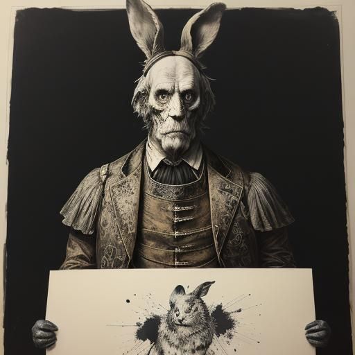 Ink Man and Rabbit in Splatter Art Style