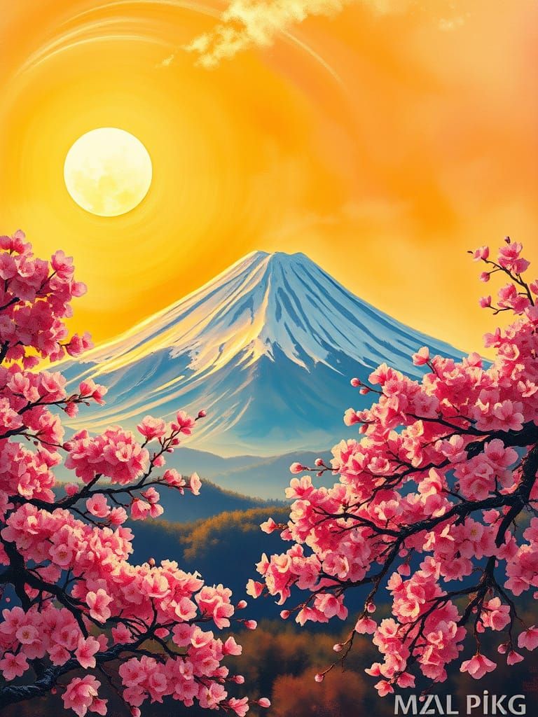 Majestic Mount Fuji in Vibrant Cherry Blossom Bloom