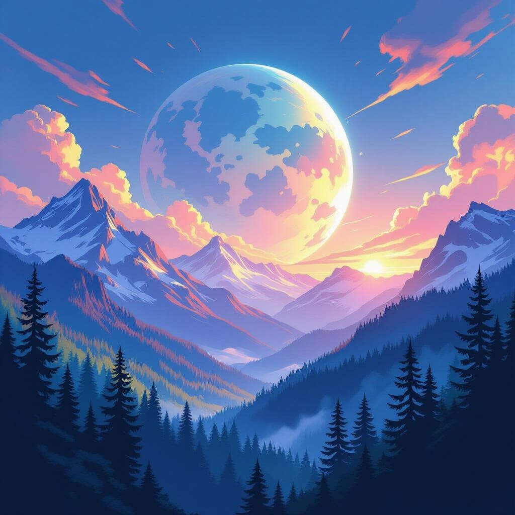 Vibrant Planet with Lush Forests, Digital Art