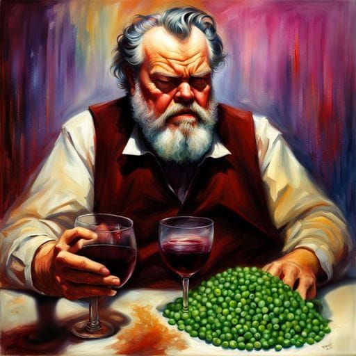 Orson Welles Angrily Eats Peas: Hyperrealistic Concept Art